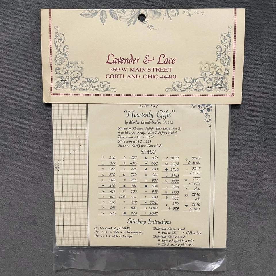 NOS Lavender & Lace Cross Stitch Pattern "Heavenly Gifts" L&L 17 (c 1992) - Image 2 of 4