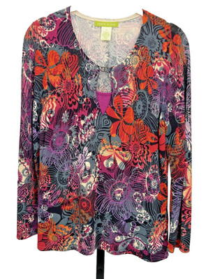Sigrid Olsen Vibrant Multicolor Floral Sweater with Keyhole Neckline - Medium