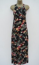 WAREHOUSE BLACK FLORAL JERSEY MAXI DRESS SIZE 12 SLIT LEG