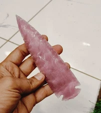 Pink Selenite Glass Arrowhead 6" Hand Carved Crystal Blade Decorative Spearhead