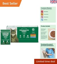 Complete Balanced Nutrition Wet Cat Food - Mixed Selection, 48 Pouches 100g Each 4.88 per kilo