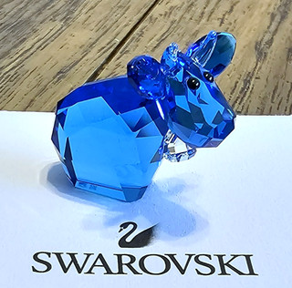 🐮 Swarovski Crystal MINI 2015 L.E. Lovlots Capri Blue Mo Cow Figurine Logo