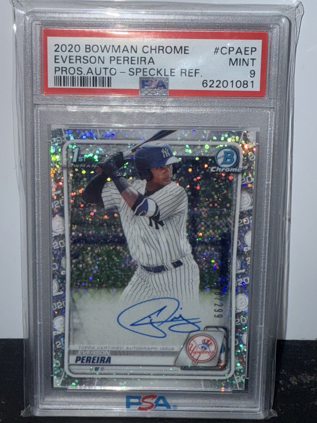 2020 BOWMAN CHROME SPECKLE AUTO #CPAEP EVERSON PEREIRA 236/299 PSA 9 AUTO