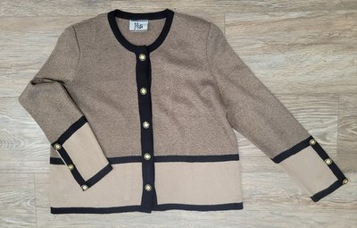 Mita Colorblock Knit Cardigan Sweater Gold Buttons Contrast Trim Round Neck 12