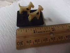 Vtg. Pair Plastic Figurine Black/ White Austrailian Terrier ? Dogs Made in Japan
