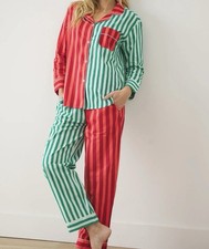 Printfresh LONG HOLIDAY GREEN/RED STRIPES Pajamas Sleep Set Sz M