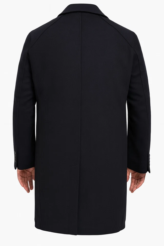 Abrigo largo azul marino de sarga de lana Cole Haan Signature para hombre con babero de punto carbón (L) Foto 2 de 4