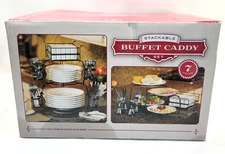 7-Pc Buffet Picnic Caddy Stackable Set Plate Napkin Utensil Holder Organizer