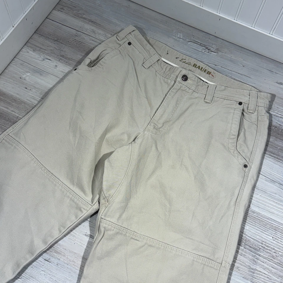 Eddie Bauer Ranger Double Knee Pants Mens 36x30 Beige Duck Canvas Hiking Camp - Image 2 of 4