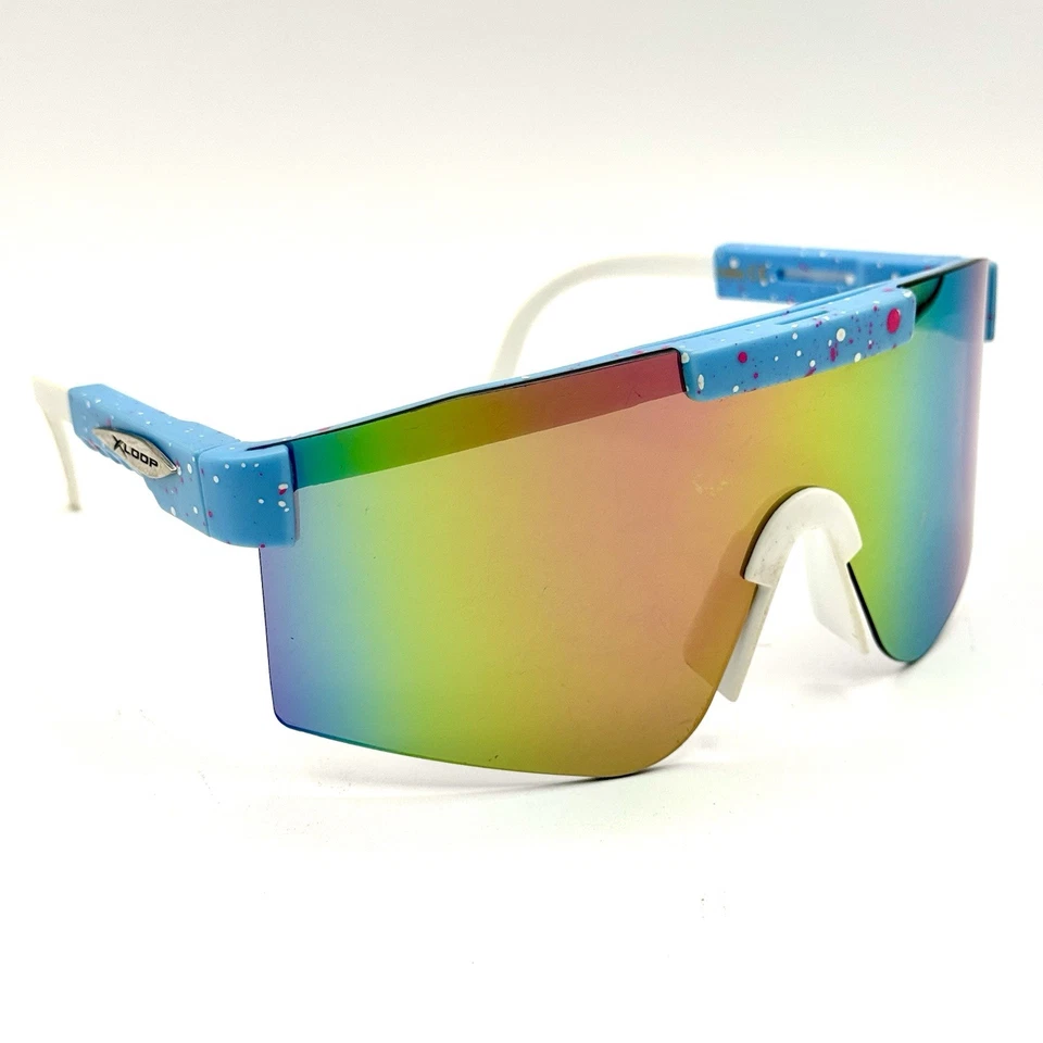 XLoop 时尚 Shied 太阳镜 8X3641 设计师复古蓝色镜框和镜面镜片 — 第 2/4 张图片