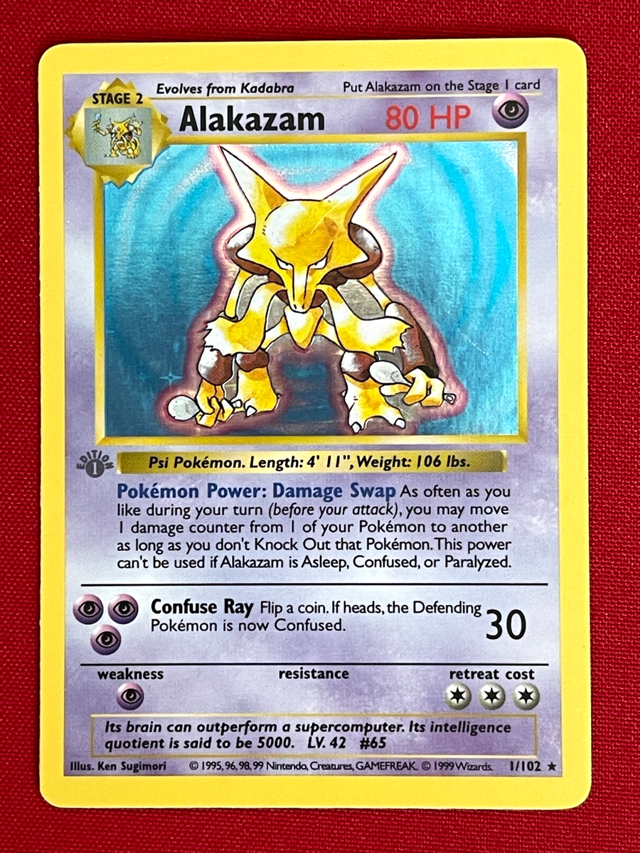 Pokémon Card Pokemon Base set 1st Edition HOLO ALAKAZAM 1/102