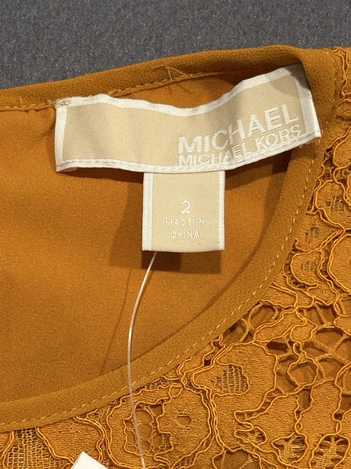 NUEVO CON ETIQUETAS MICHAEL KORS Mujer Manga Corta Encaje Mini Volantes Dobladillo Caléndula Vestido Foto 3 de 4