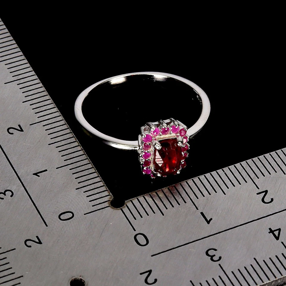 Кольцо из стерлингового серебра 925 пробы восьмиугольник рубин 6x4 мм натуральный драгоценный камень рубин размер 8 - Изображение 3 из 4