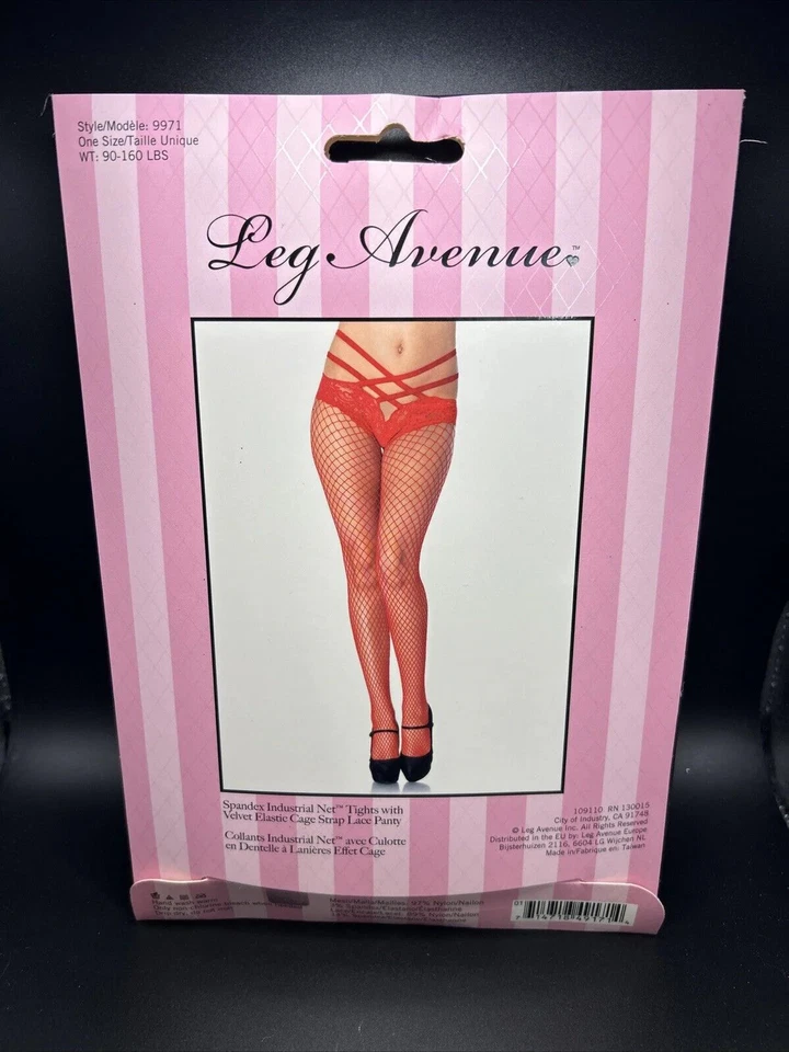Medias de red industriales Leg Avenue con correa de jaula elástica de terciopelo rojo OS 9971 Foto 2 de 2