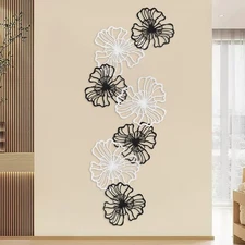 Ironwork Floral Wall Hanging Decoration 7-piece Set: 3 Large white 4 Small black