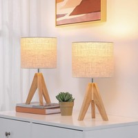 Edishine 2Er Set Tischlampe Holz, Led Nachttischlampe Mit Beigem