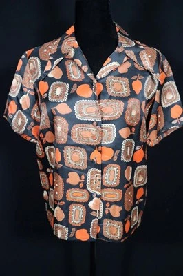 Blouse Vintage Années 1970 En Poly Silky Imprimé Géométrique Vif Taille Large - Photo 1/2
