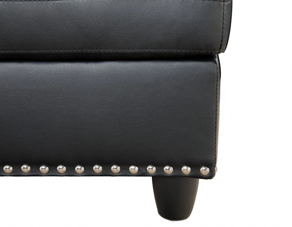 Seccional en forma de L de cuero sintético negro con almacenamiento y portavasos Foto 4 de 4