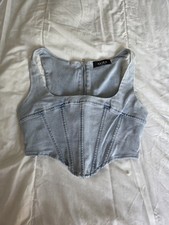AKIRA Denim Corset Top Light Blue Zip Back Sleeveless Size S