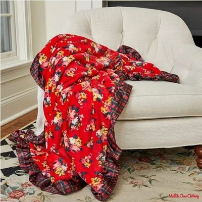 Matilda Jane ''Wrap Me Up'' Red Floral & Plaid Ruffle Blanket Reversible