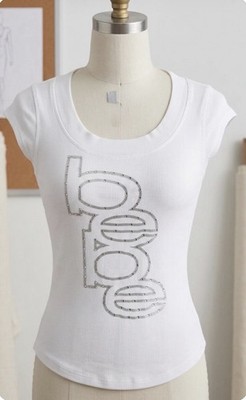 Bebe White Logo Cap Sleeve Top Blouse M