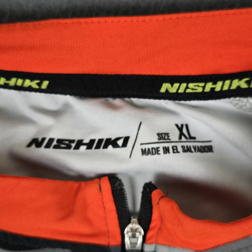 NISHIKI Mens XL White Red Gray Black Camo Full Zip Cycling Jersey Shirt - Image 2 of 4