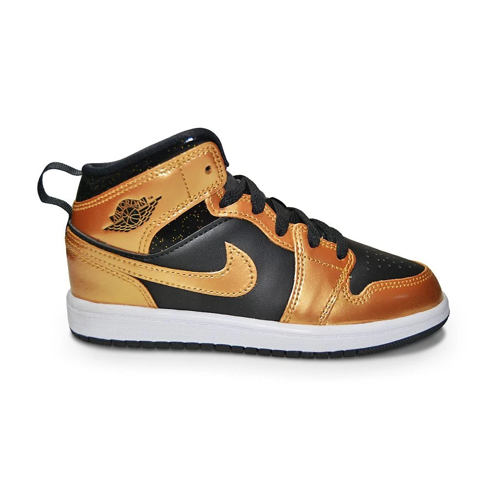 Kids Nike Air Jordan 1 Mid SE PS DR6968 071 Black Metallic Gold White