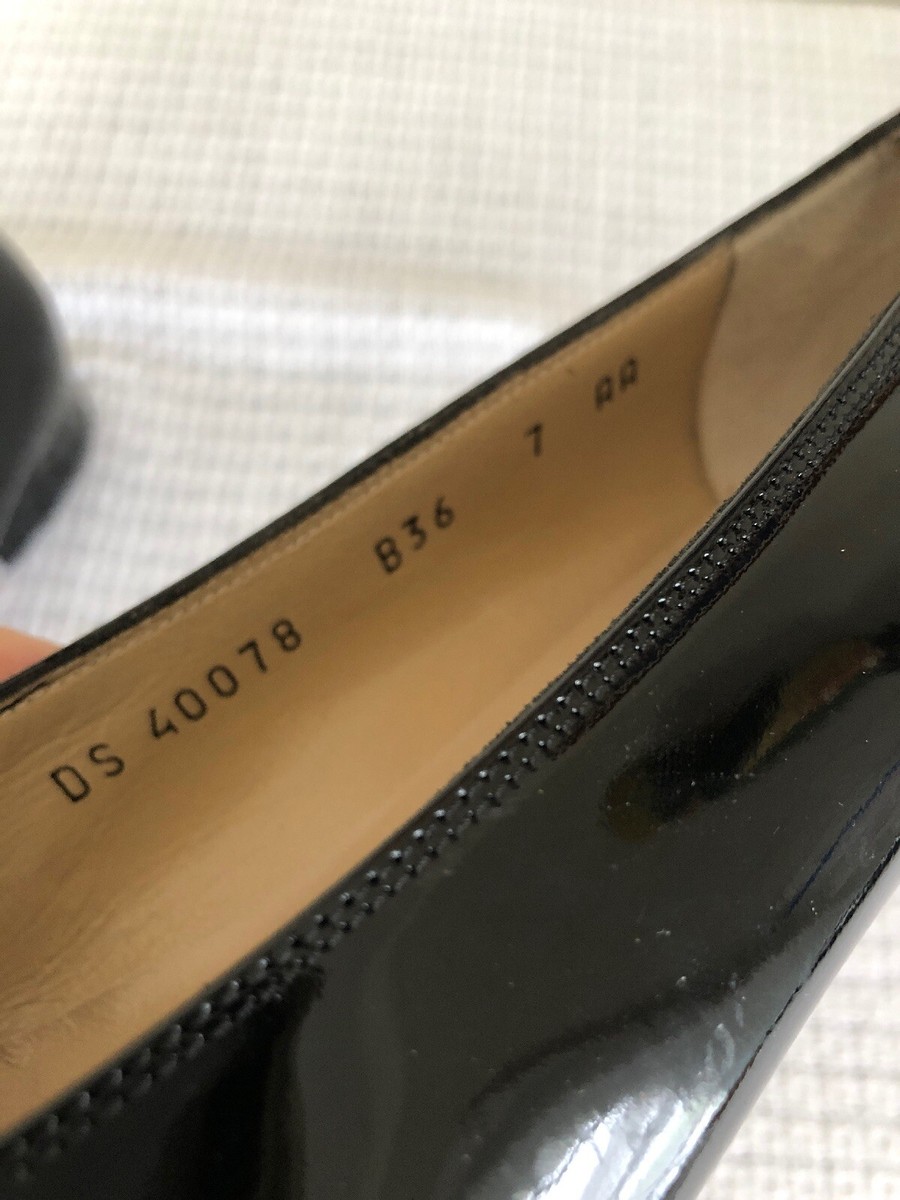 Salvatore Ferragamo Black Patent Leather Silver Buckle Low Chunky