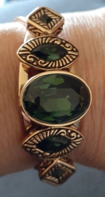 HSN Designer Studio Barse Bronze Olivine Swarovski Crystal Cuff Bracelet Small 