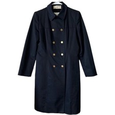 Valentino Vintage Navy Blue Satin Double Breasted Peacoat, M/us8/it44
