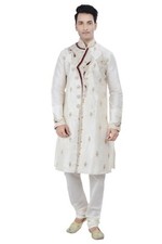 Indian Designer Off-White Kurta Sherwani for Men 2pc Suit - Worldwide Postage 