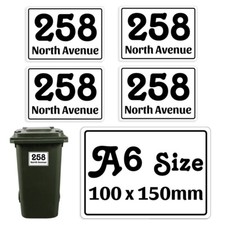 4x Personalised Bin Sticker Label for Wheelie Bins Vinyl Bin Numbers Stickers A6