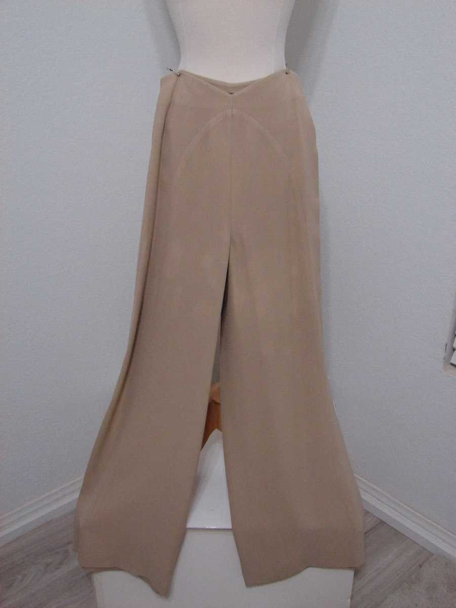 Giorgio Armani Black Label Rare Beige Dipped Bias Cut Wide Leg Lined Silk Pants