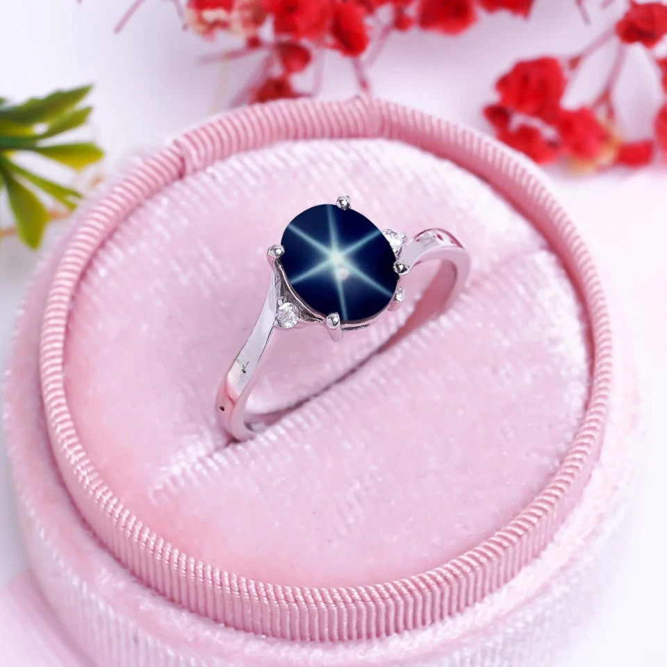 Anillo de plata Lindy Star azul vintage, estrella azul zafiro, plata de ley 925. Foto 2 de 4