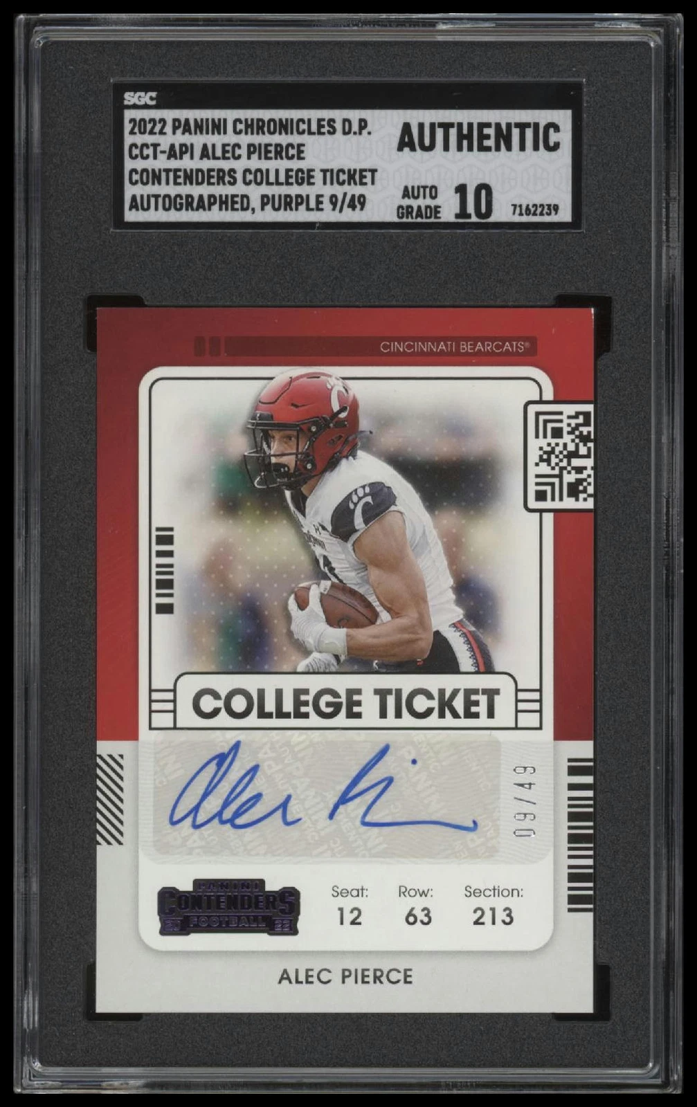 Alec Pierce Panini Chronicles Draft Picks Contenders College Ticket Autographs #CCTAPI Purple