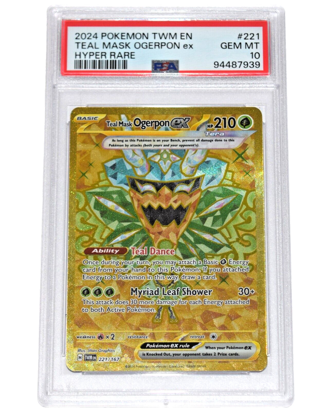 Pokémon Twilight Masquerade ~ TEAL MASK OGERPON ex ~ PSA 10 ~ Hyper Rare 221/167