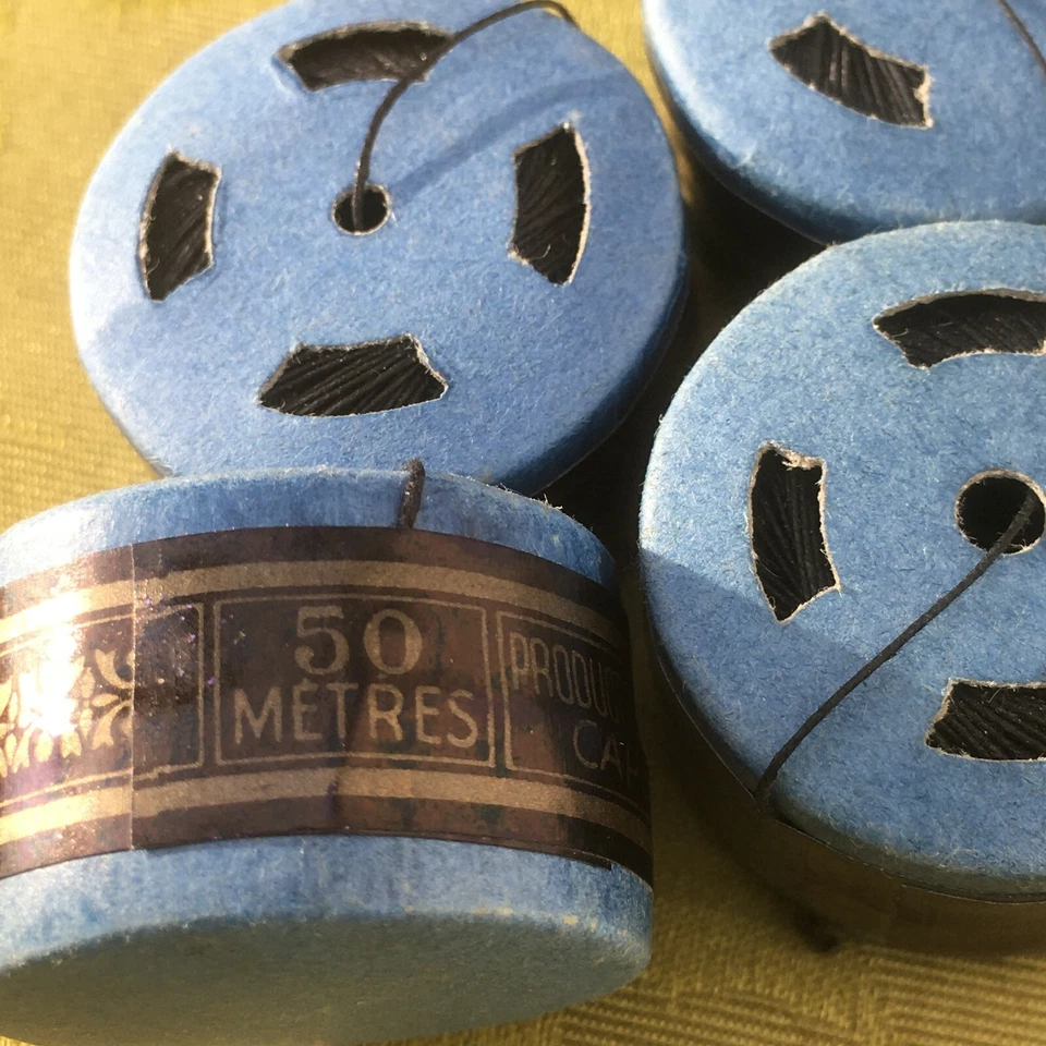 FRENCH 1930s LUXURIOUS BLACK LINEN THREAD~ LOT OF 4 CAPSULES ~200 METERS~ UNUSED - Image 4 of 4