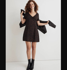 Madewell NEW NWT Womens 8 Red Burgundy Animal Print V Neck Mini Dress