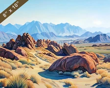 Alabama Hills with rock formations oil painting 8x10 Print