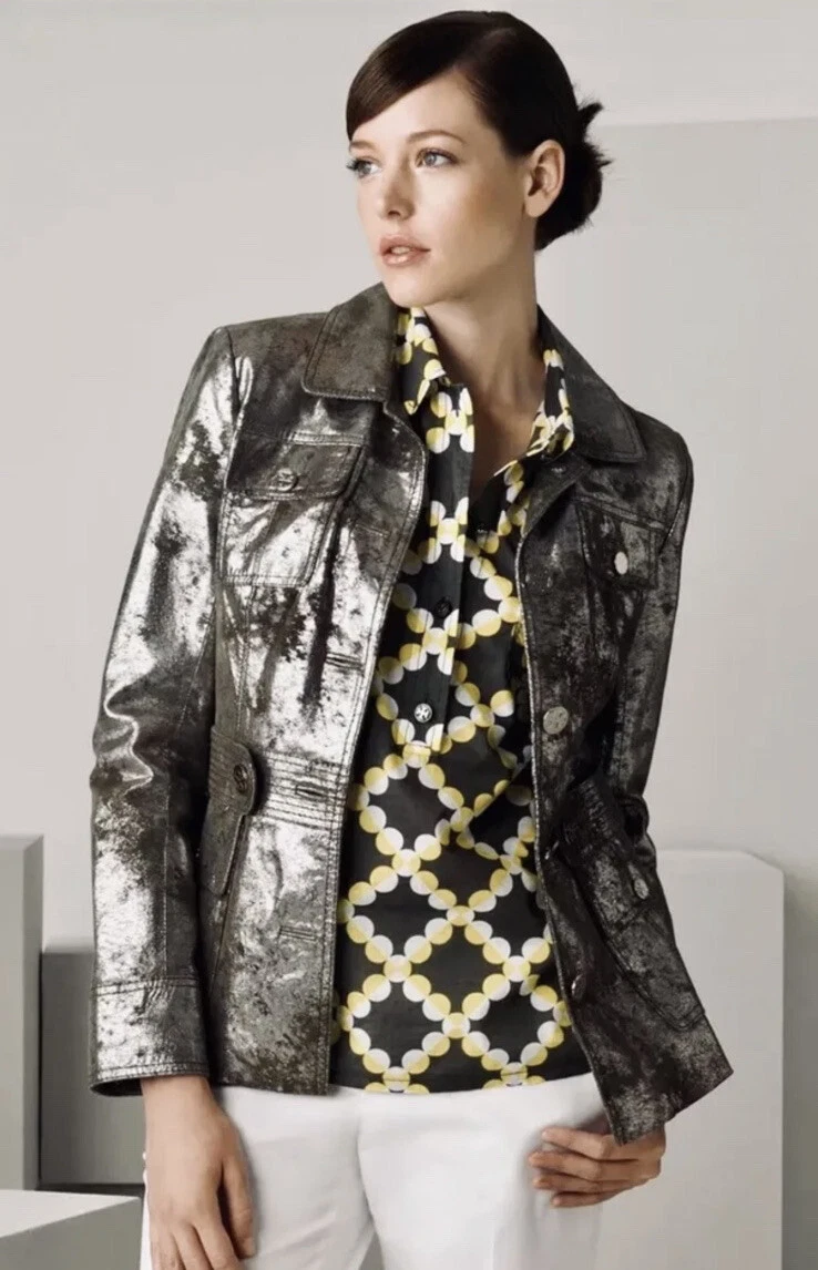 Giacca Tory Burch Sargent Pepper pelle invecchiata argento taglia 4