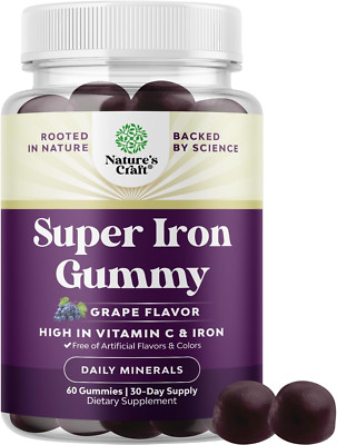 Extra Strength Iron Gummies for Women and Men - Potent 45Mg per Serving Chewable