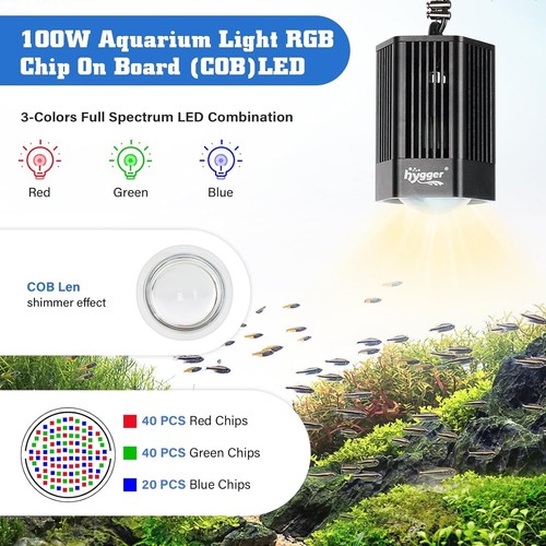 hygger Clip On Plant Aquarium Light,100W Full Spectrum RGB LED Grow Light Aquar - Picture 2 of 6
