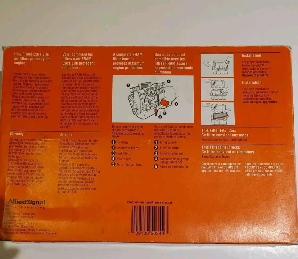 Allied Signal Fram Air Filter Extra Life Performance CA6690 Maximum Protection - Image 2 of 2