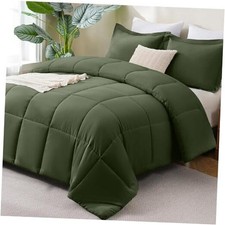 Comforter Set - Comforter Size, 3 Pieces Box Stitched Bed Set King Olive Green