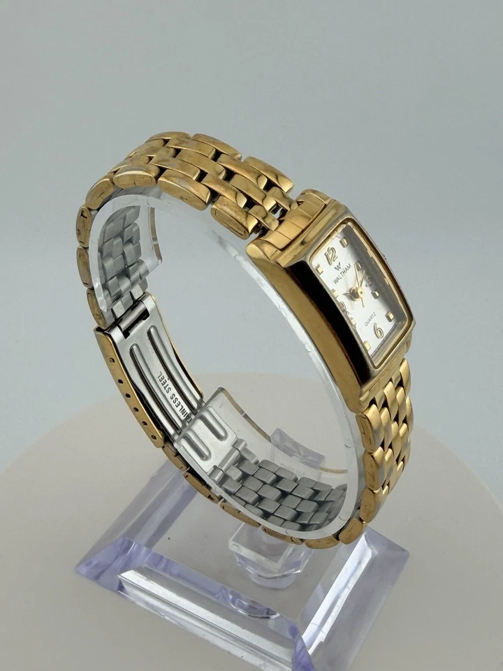 Vintage Waltham Relógio de Quartzo Tanque Tom Dourado – Mostrador Retangular e Pulseira - Imagem 4 de 4