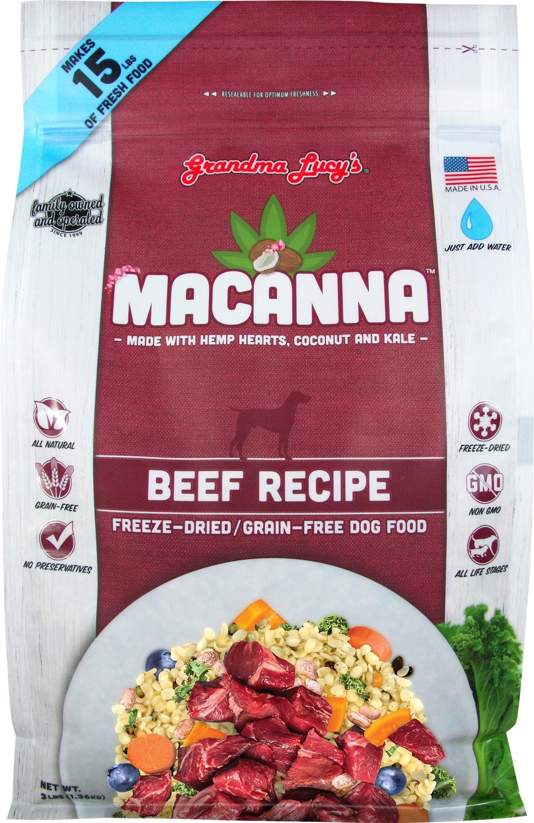 Macanna Dog Food, Grain and Freeze-Dried - Beef Recipe, 3Lb Bag