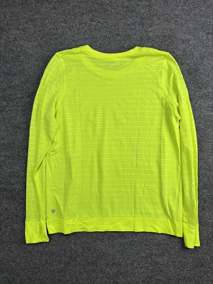 Camisa Lululemon Mujer M Amarillo Neón Respiración Rápida Malla Ingeniería Manga Larga Foto 4 de 4