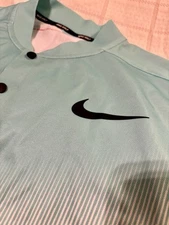 Nike Tiger Woods Aqua Blue & White Dri-Fit Golf Polo Mens Medium *Rare!