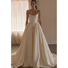 Customized Sleeveless Satin Wedding Dresses Strapless Back Elegant Evening Gowns