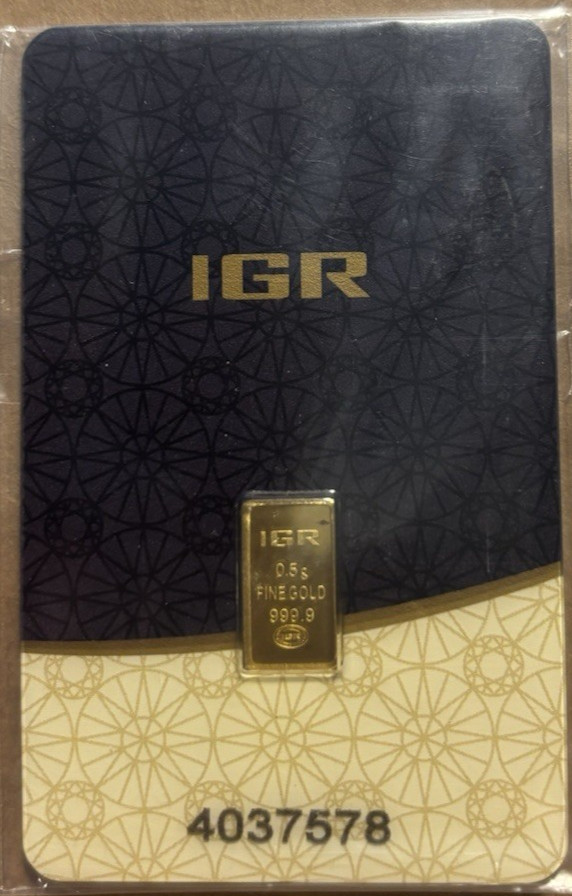 1/2 GRAM GOLD BAR/ASSAY IGR 999.9 QUANTITY EXCELLENT SMOKE FREE HOME FREE SHPPNG